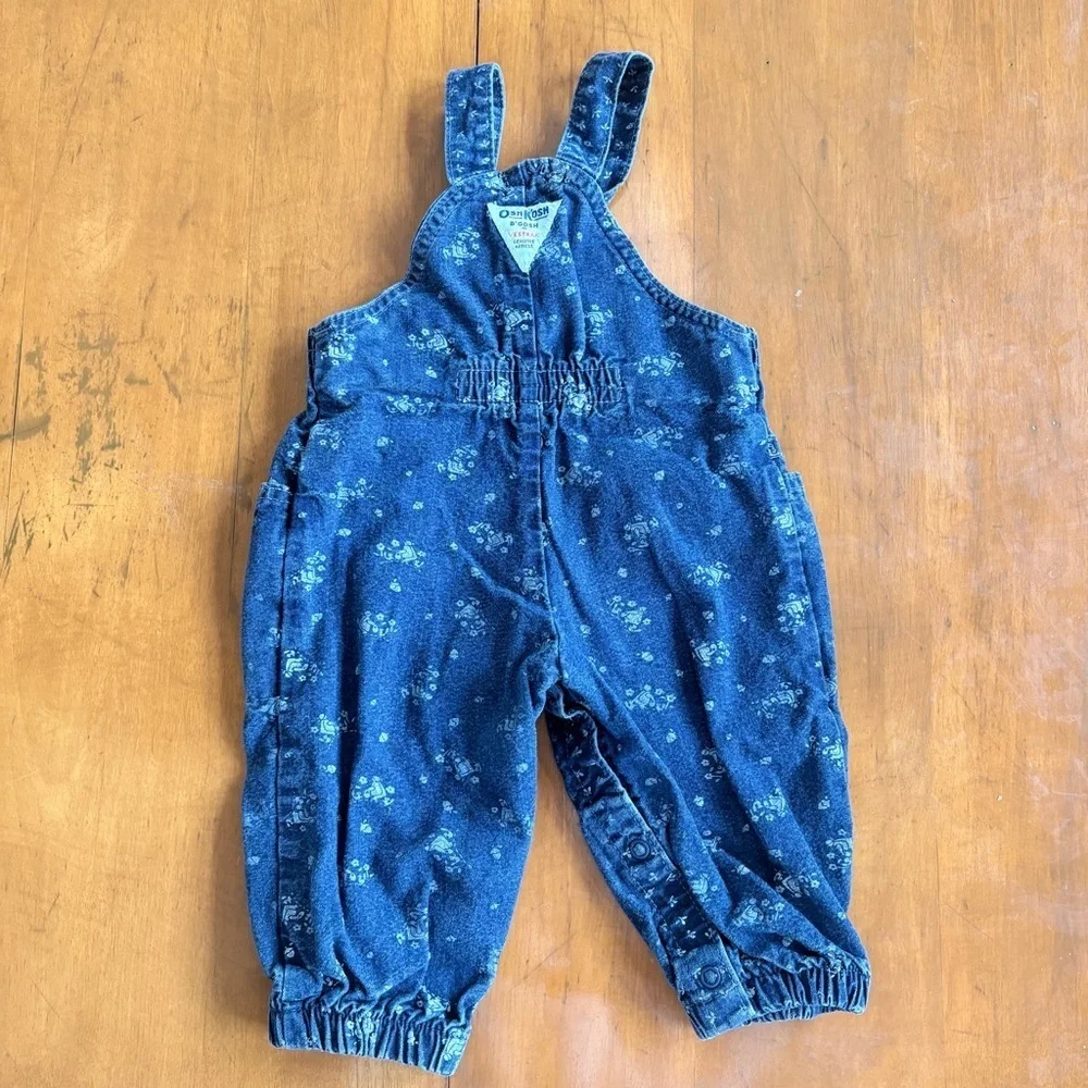 Vintage OshKosh B’Gosh Floral Printed Dark Wash Denim Overalls Size 6M